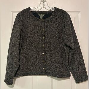 LL‎ Bean Vintage Womens Medium Cardigan Grey Cotton Metal Buttons
